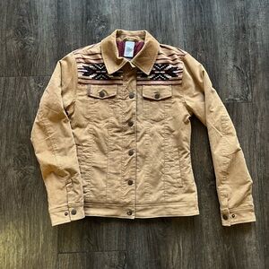 Tan Women's Jacket with Patterned Detail Cinch